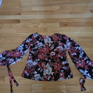 White House Black Market Black and Red Floral Blouse
